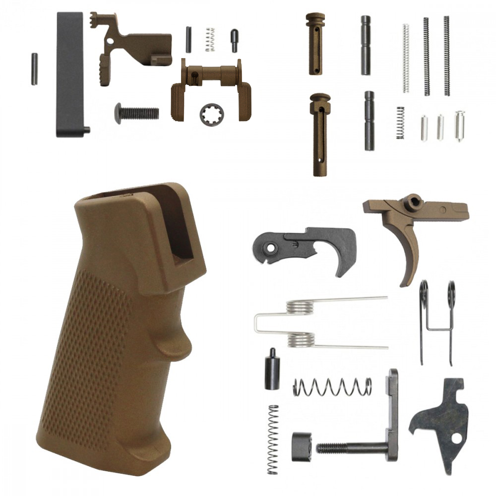 AR-15 Lower Parts Kit w/ Cerakote Burnt Bronze (SAFETY AND GRIP OPTION)
